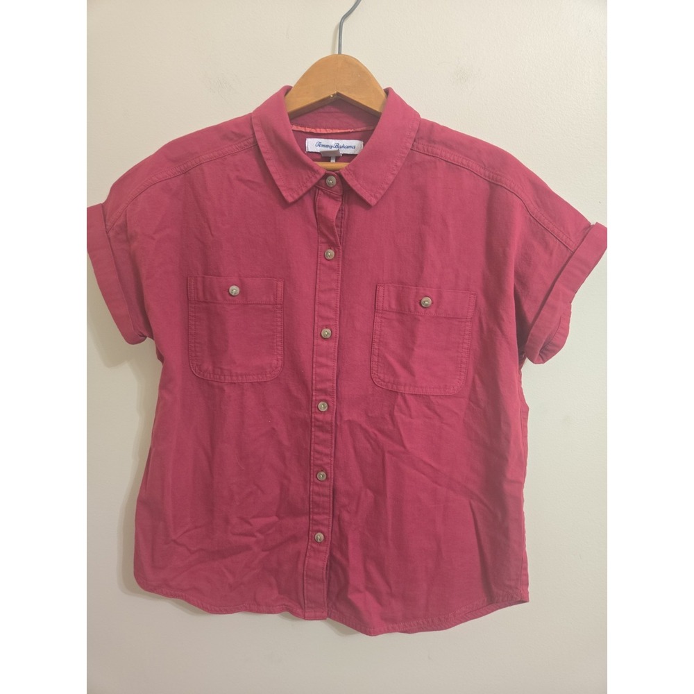 Tommy Bahama Tropical Twist IslandZone Camp Shirt Women's XS Rhumba Pink - Picture 2 of 10